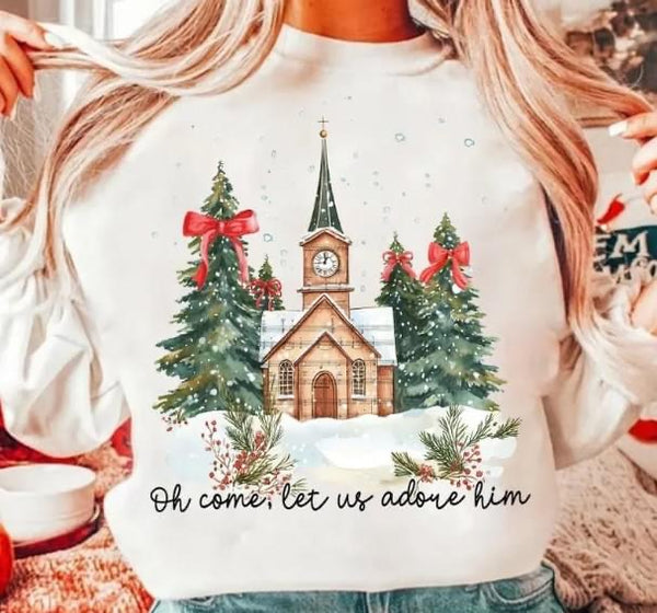 Oh Come Let Us Adore Him Graphic Sweatshirt