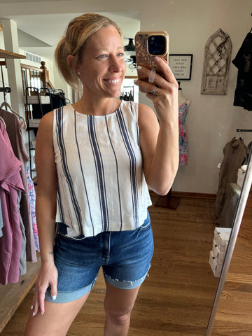 Navy Stripe Button Back Tank