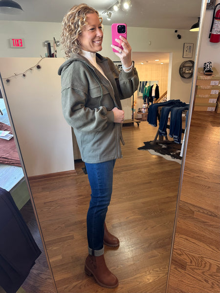 Olive Fleece Zip Jacket