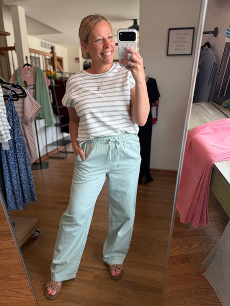 Mint Drawstring Waist Straight Leg Pants