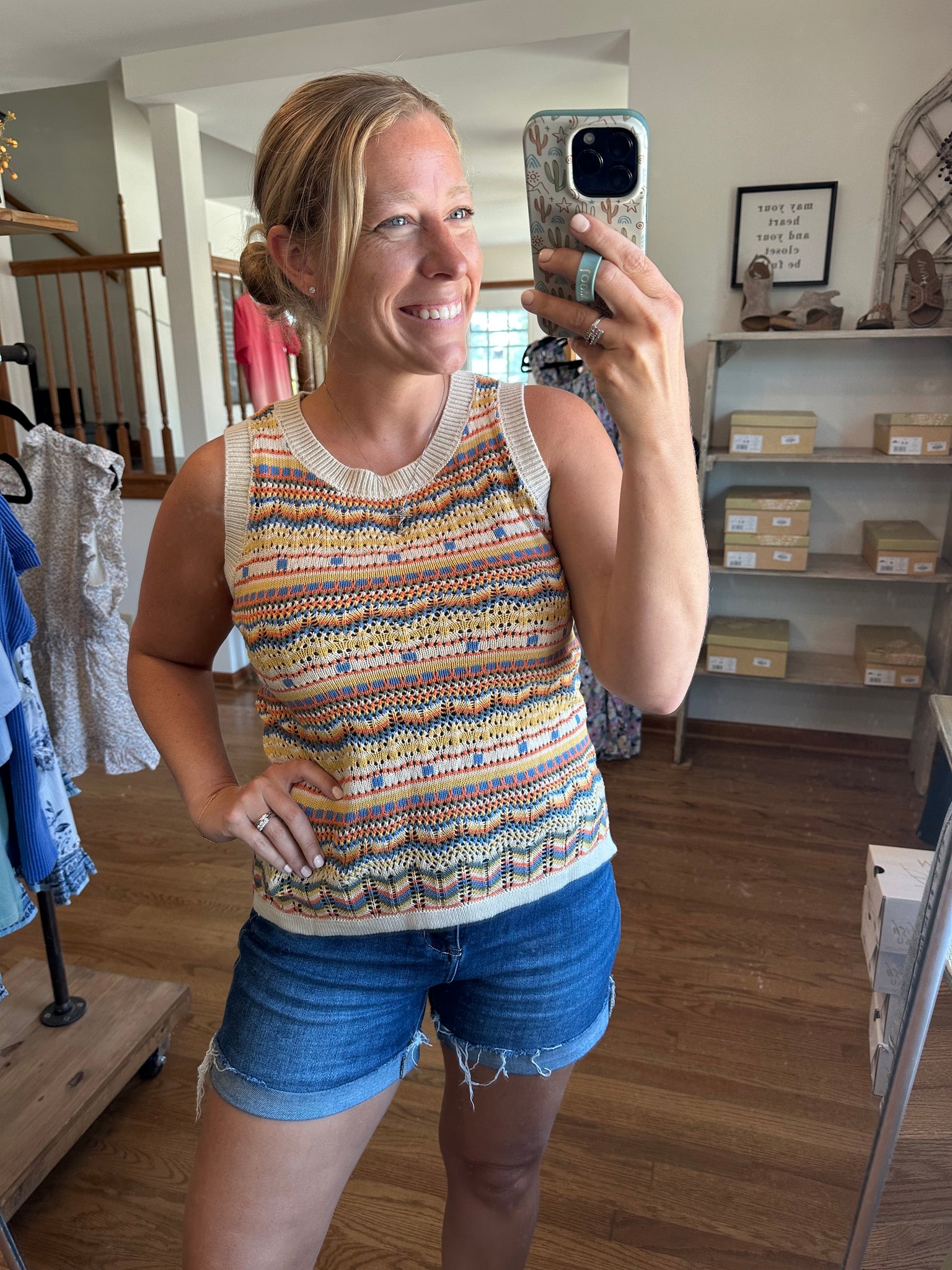 Brown Stripe Crochet Sweater Tank