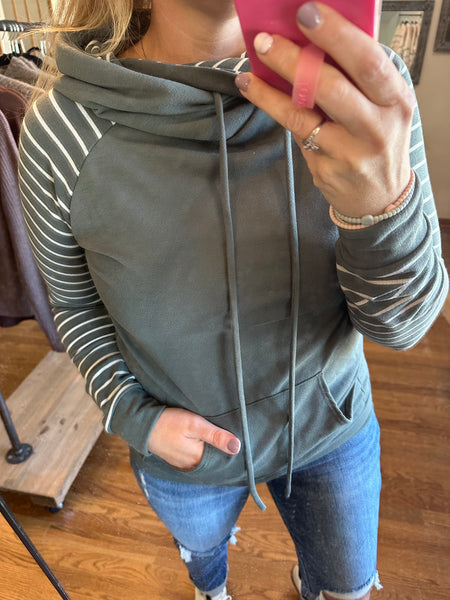 Olive Stripe Hooded Sweatshirt