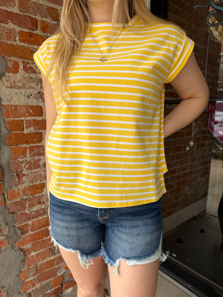 Yellow Striped Cap Sleeve Top