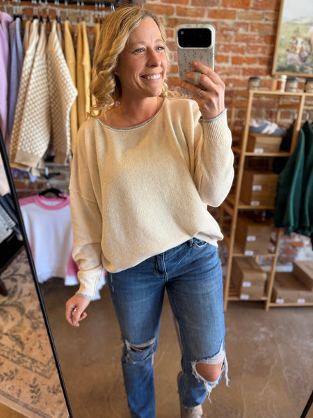 Cream Relaxed Soft Knit Boatneck Sweater