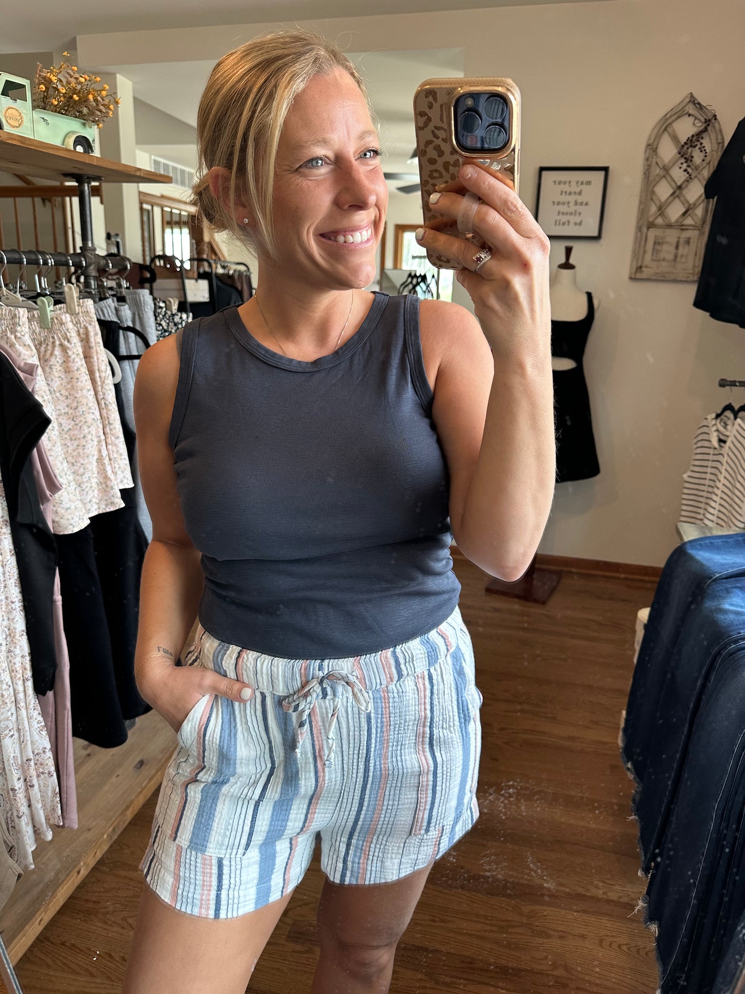 Charcoal Blue Crew Neck Tank Top