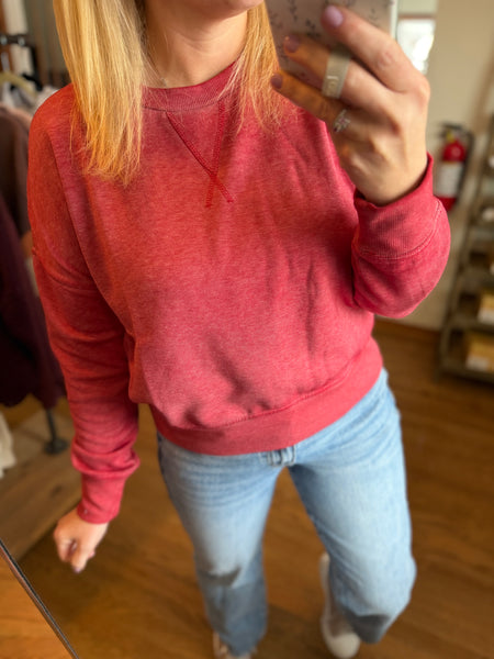 Garnet Red Burned Out Crewneck Sweatshirt