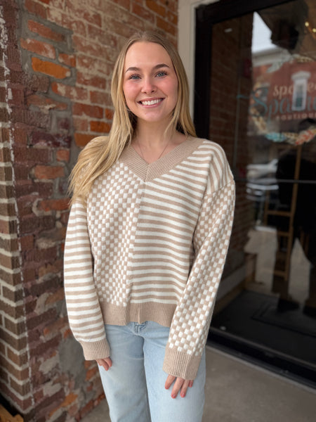 Ivory & Taupe Checkered Sweater