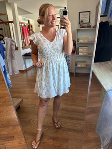 Ivory Floral Shirred Waist Mini Dress