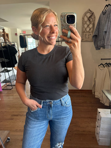 Dark Charcoal Ribbed Tee