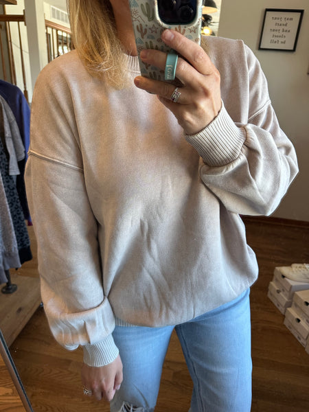 Ash Mocha Acid Washed Fleece Oversized Pullover