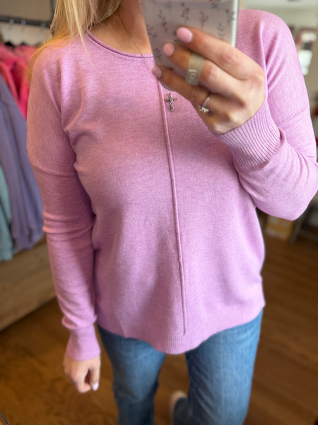 Heather Mauve Viscose Front Seam Sweater