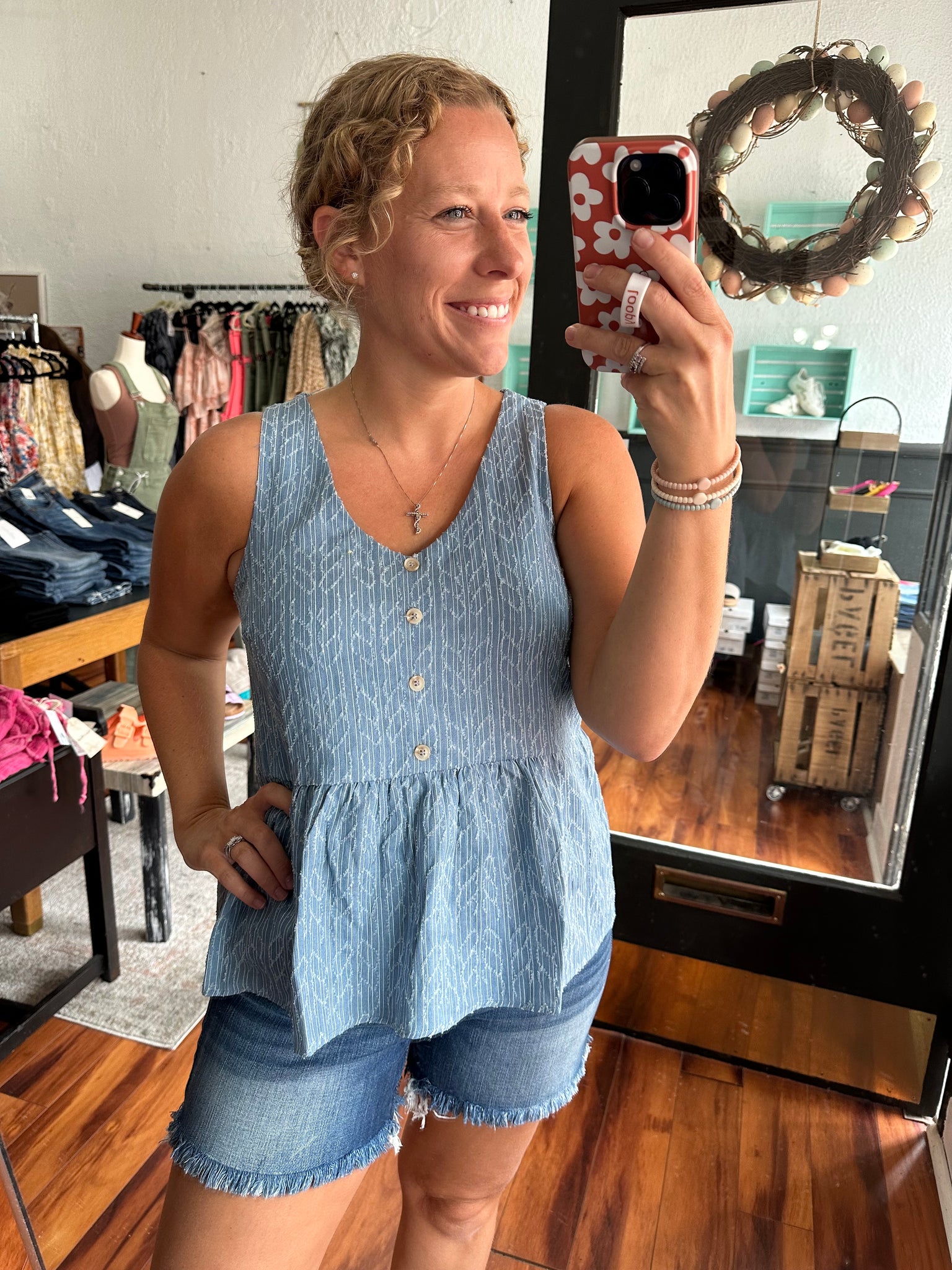 Chambray Peplum Top