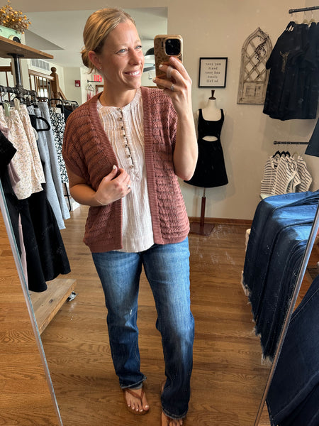 Brick Crochet Short Sleeve Cardigan