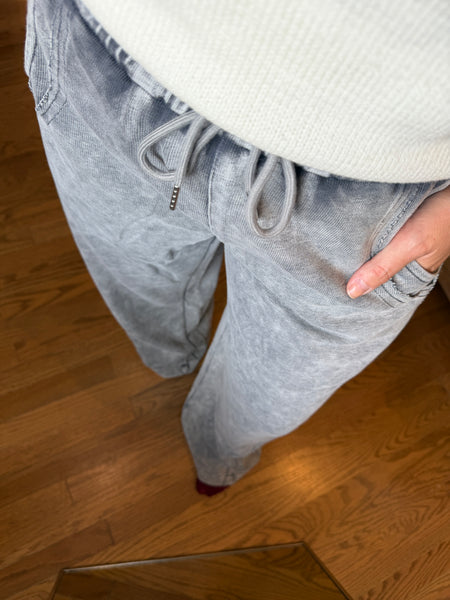 Gray Vintage Wash Wide Leg Pants