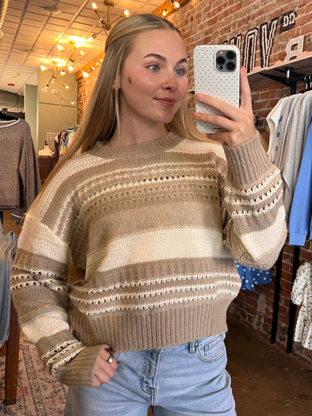 Taupe Stripe Textured Sweater