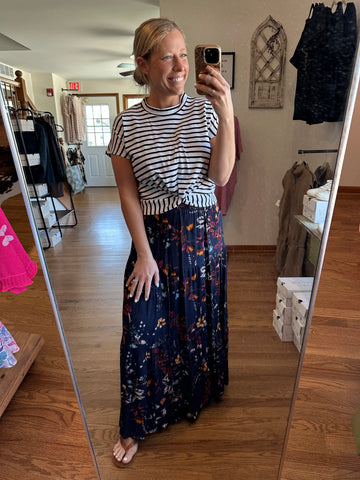 Teal Floral Maxi Skirt