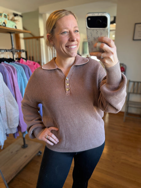 Cocoa Rose Mineral Wash Knit Button Sweater