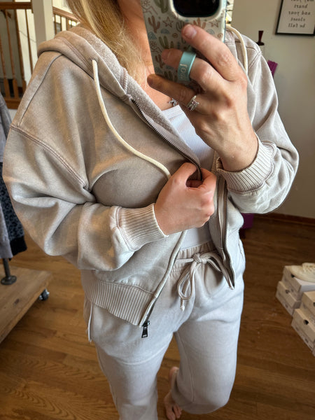Ash Mocha Acid Wash Fleece Zip-Up Hoodie