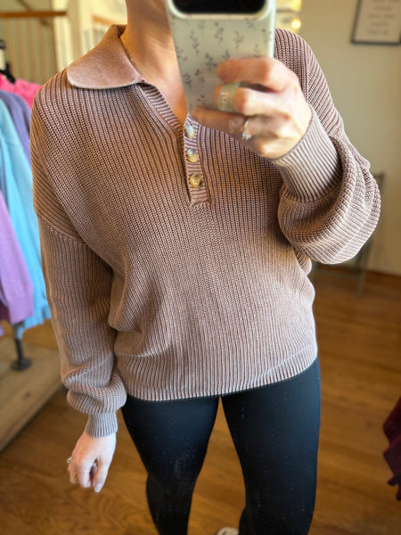 Cocoa Rose Mineral Wash Knit Button Sweater