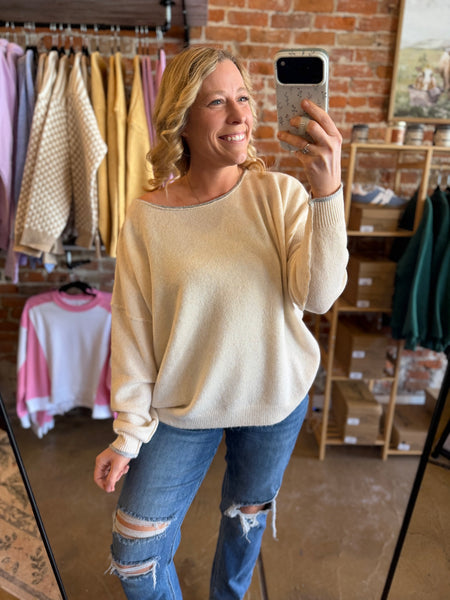 Cream Relaxed Soft Knit Boatneck Sweater