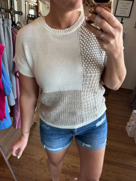 Taupe Color-Block Short Sleeve Sweater