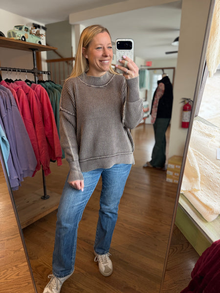 Chocolate Mineral Wash Side Slit Oversized Sweater