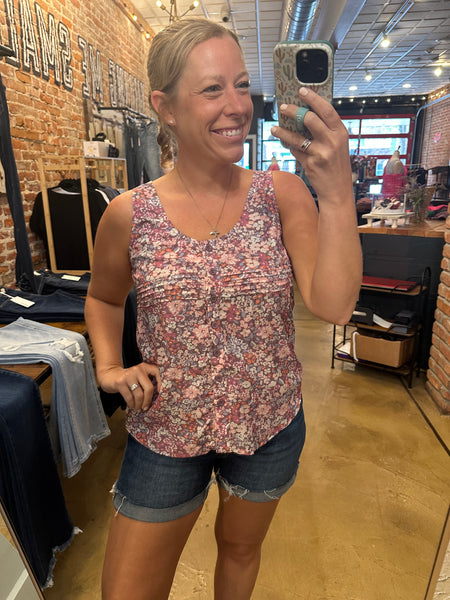 Boho Floral Button Front Tank Top