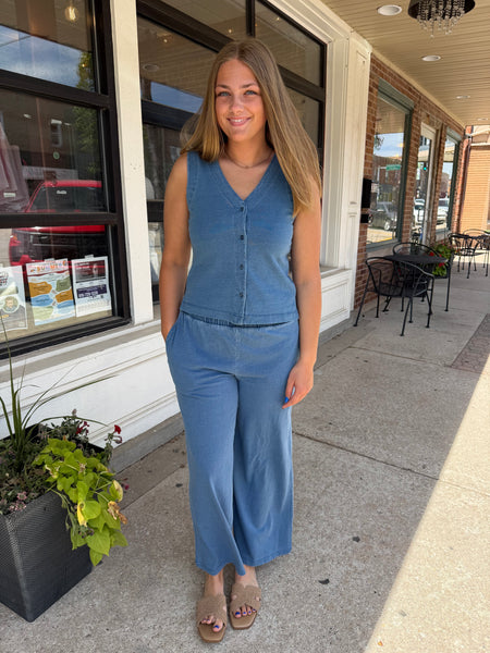 Dark Denim V-Neck Sleeveless Top