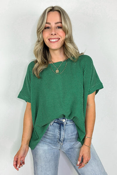 Kelly Green Textured Short Sleeve Top
