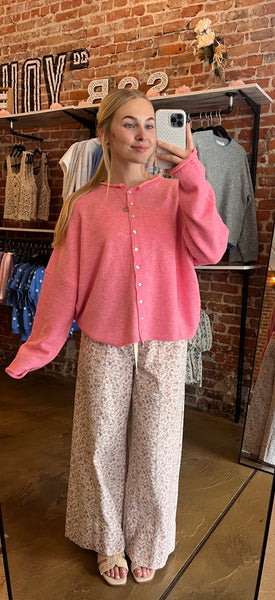 Strawberry Cream Oversized Button Down Cardigan