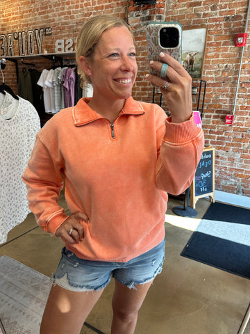 Coral Acid Wash Fleece Half Zip Pullover