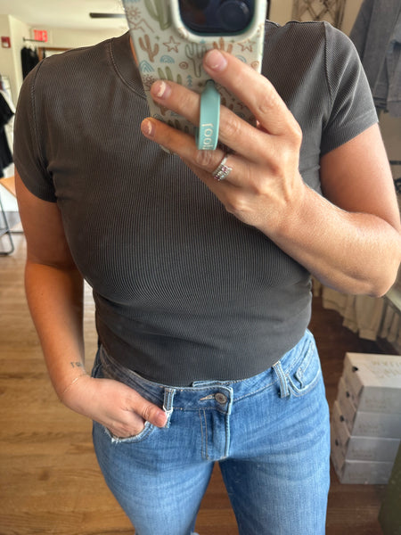 Dark Charcoal Ribbed Tee