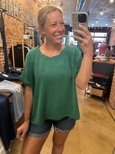 Kelly Green Textured Short Sleeve Top