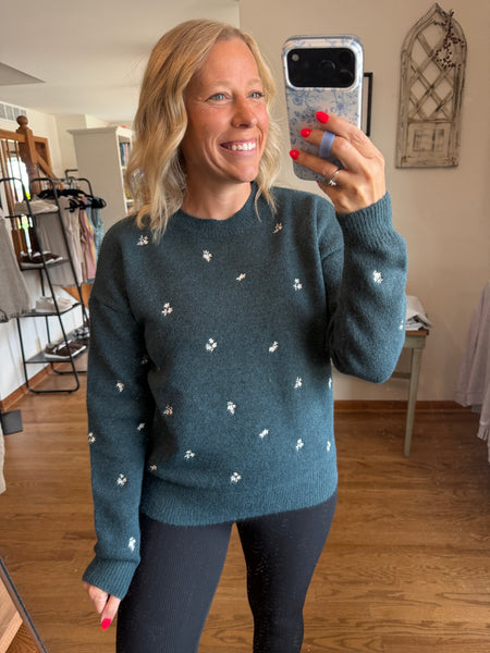 Embroidered Dot Knit Sweater