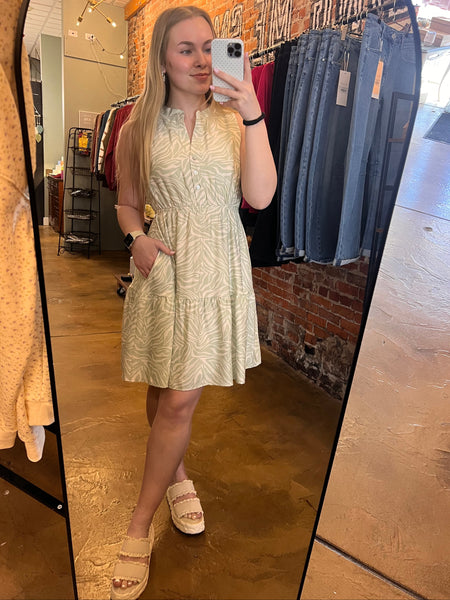 Sage & White Abstract Sleeveless Dress