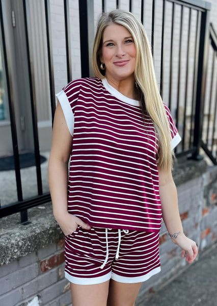 Cabernet Stripe Tee & Shorts Set