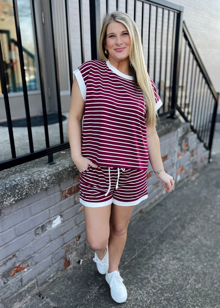 Cabernet Stripe Tee & Shorts Set