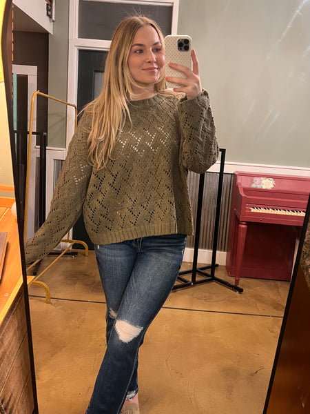 Olive Diamond Cut Sweater
