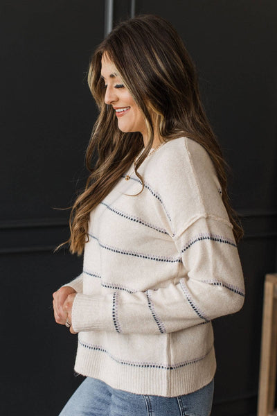 Oatmeal & Lavender Dotted Striped Sweater