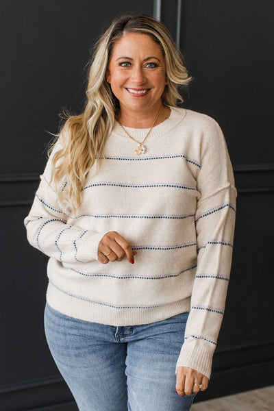 Oatmeal & Lavender Dotted Striped Sweater