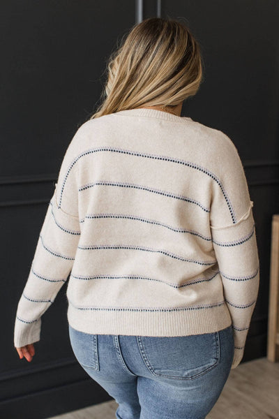 Oatmeal & Lavender Dotted Striped Sweater