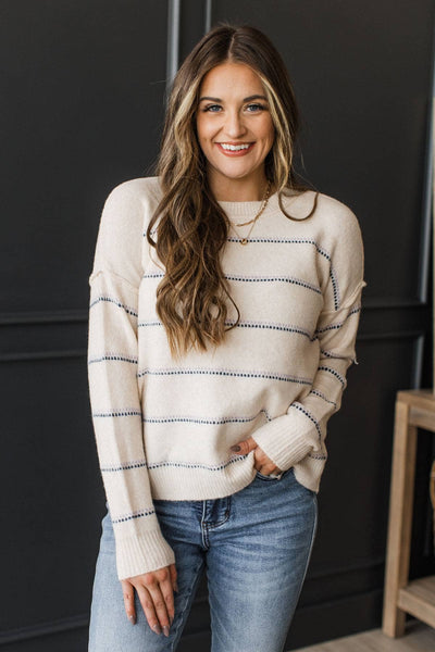 Oatmeal & Lavender Dotted Striped Sweater