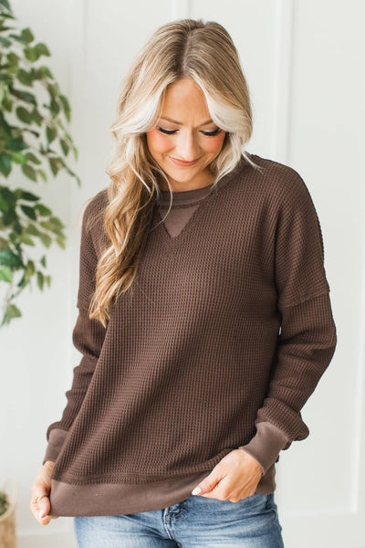 Mocha Oversized Thermal Sweatshirt