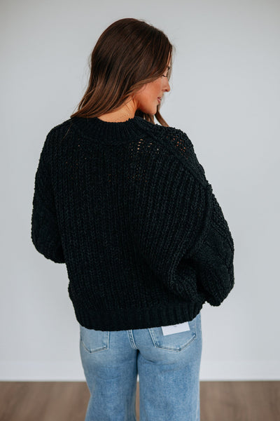 Black Mock Neck Cable Knit Sweater