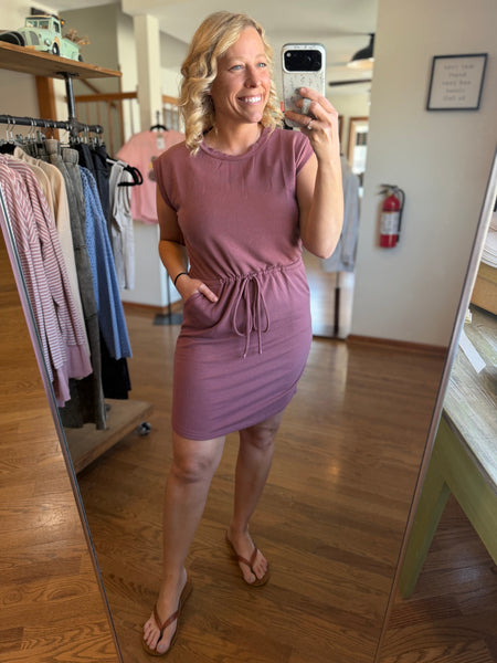 Marsala Drawstring French Terry Dress