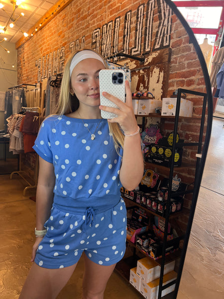 Blue Polka Dot Short Sleeve Top & Shorts Set