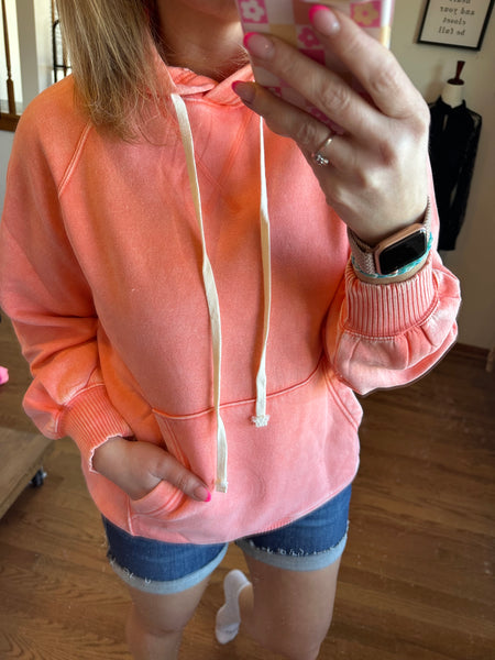 Mineral Wash Hoodie in Coral