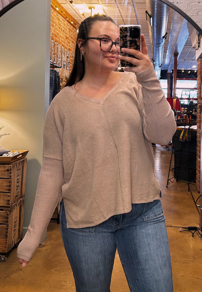 Taupe Cloud Jersey Ruched Back Top