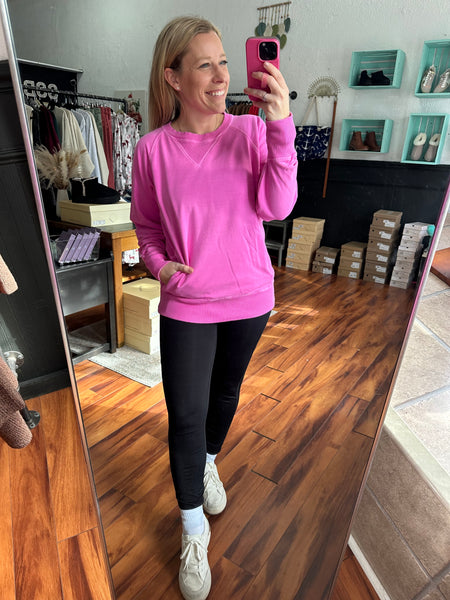 Hot Pink French Terry Pocket Pullover