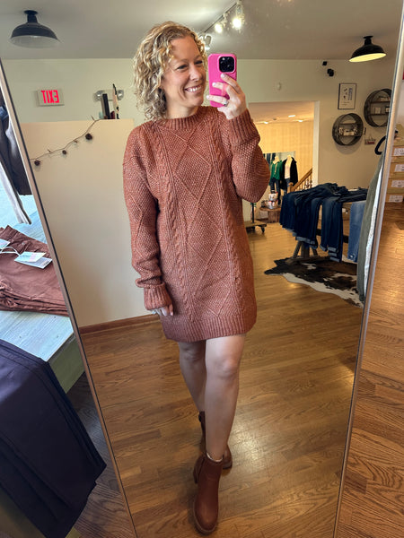 Rust Cable Knit Sweater Dress